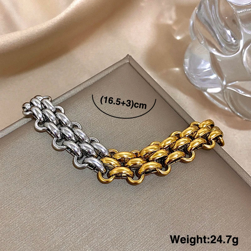 Men's Braided Titanium Steel Chain Bracelet Waterproof Contrast Design Jewelry