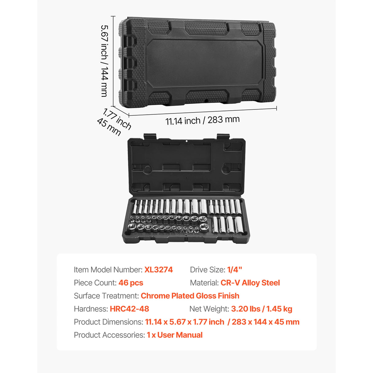 86-Piece Socket Set with Ratchet Wrench - SAE & Metric Mechanic Tool Kit