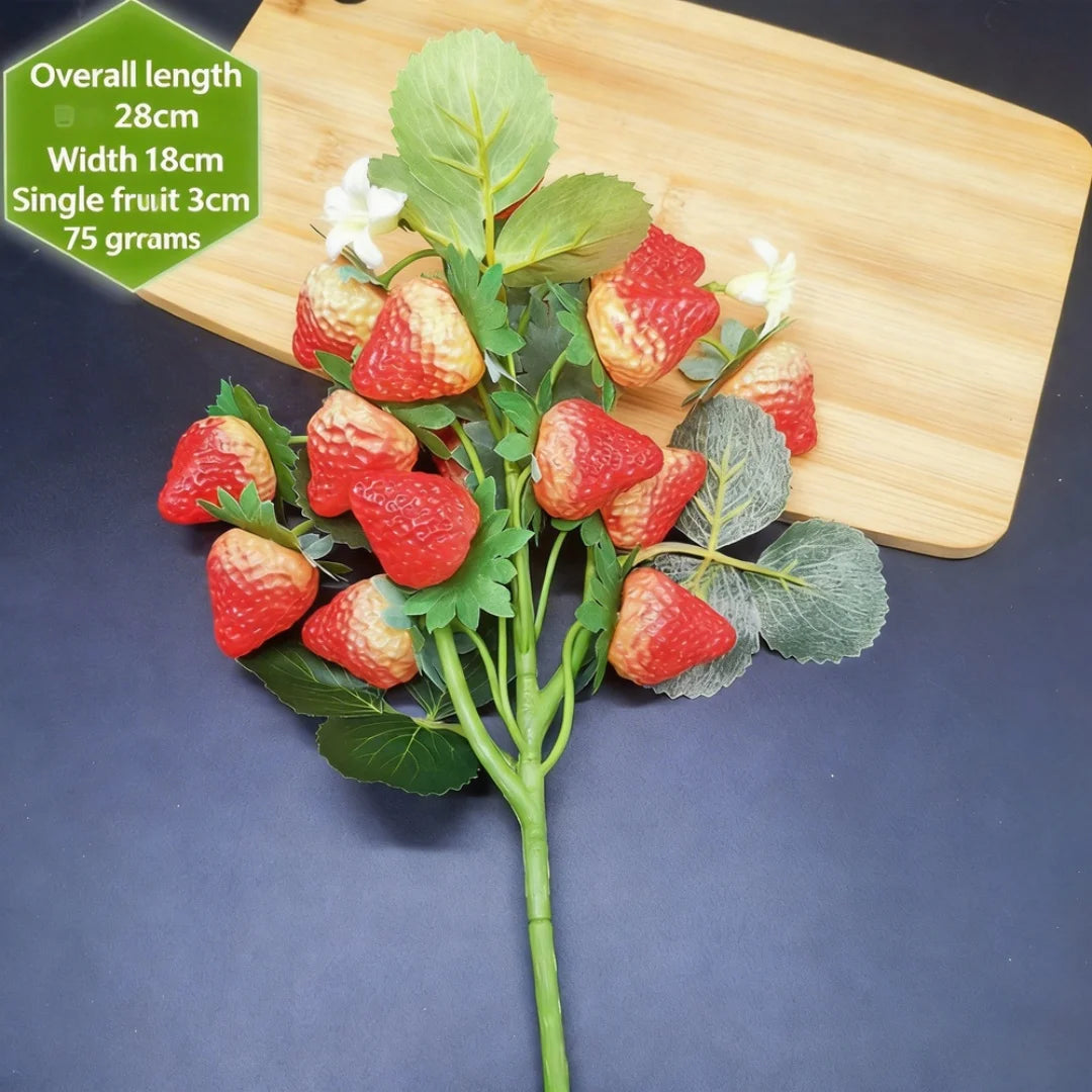 Artificial Strawberry Branch Decor Picks - Faux Fruit Plant Wall Accent