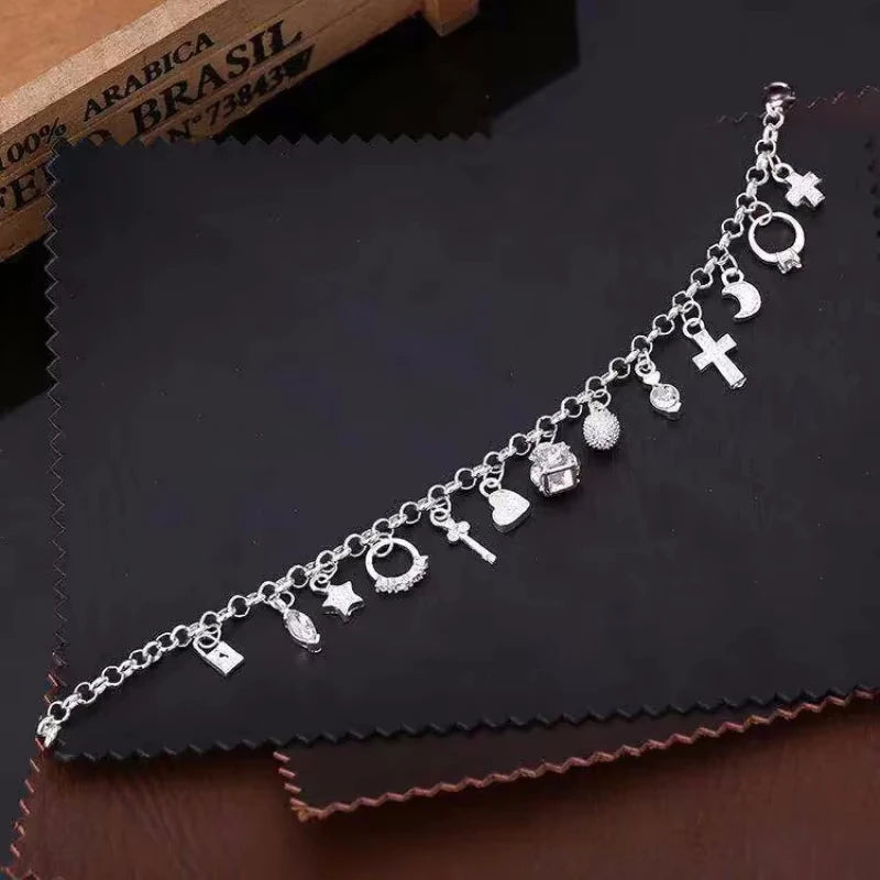 925 Sterling Silver Bracelet for Women Thirteen Pendant Multi-Element Jewelry