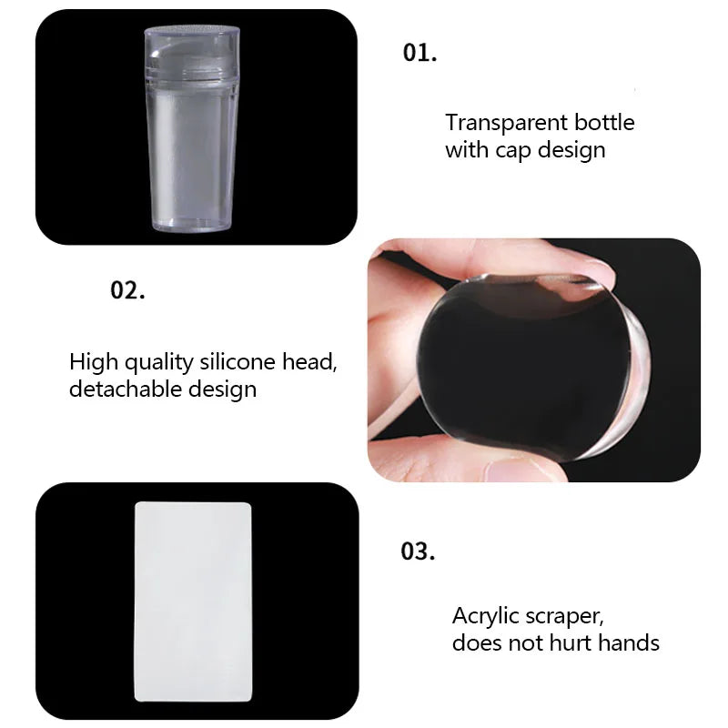 Nail Art Stamping Plates Kit with Silicone Stamper & Templates for French Manicure