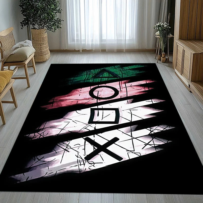 Game Zone Cartoon Gaming Logo Area Rug - Non-Slip Soft Carpet for Bedroom & Living Room