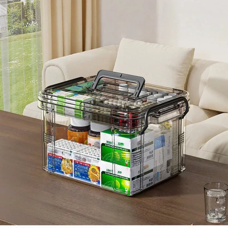 Multi-Purpose Medicine Organizer Storage Box with Labels and Tray