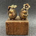 Brass Hedgehog Figurine Set - Collectible Animal Statue with Leaves & Flowers