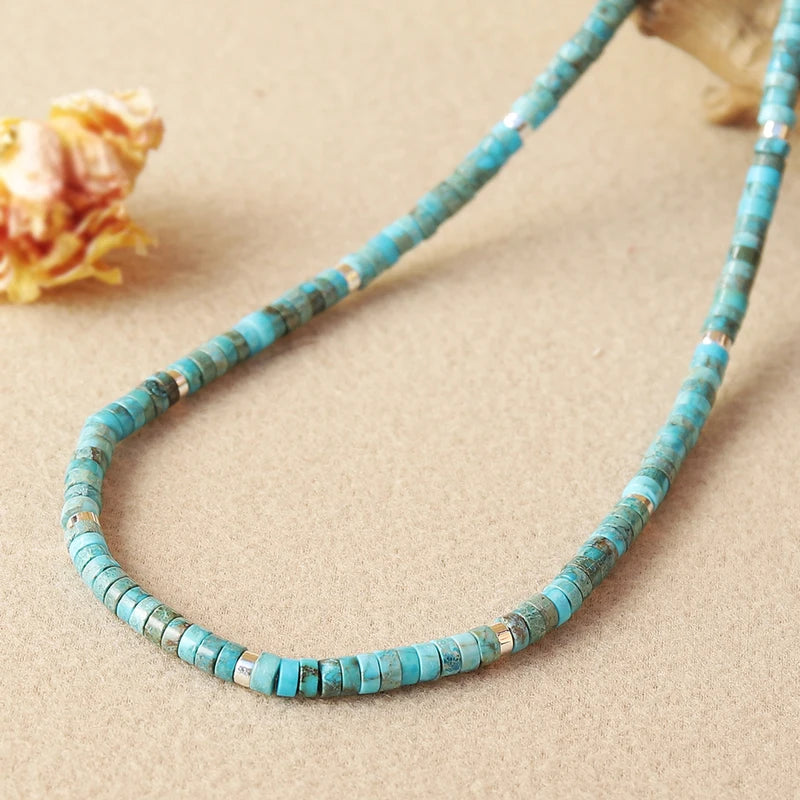 Natural Stone Turquoise Beaded Necklace for Daily Wear & Gifting - Handmade Jewelry