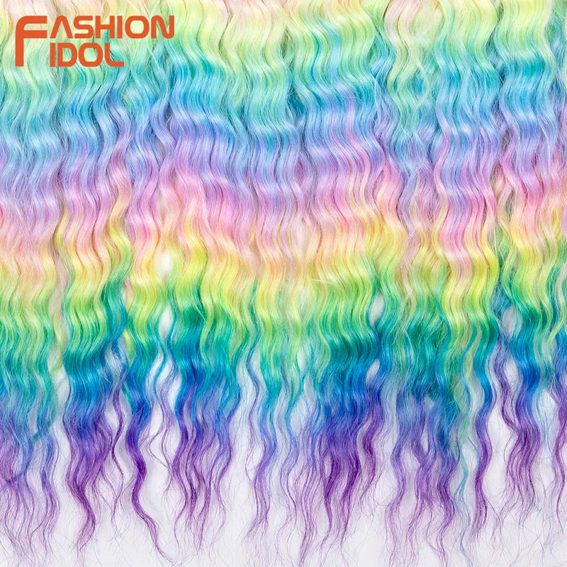 Water Wave Hair Extensions 22 Inch Crochet Hair Synthetic Ombre Rainbow Color Set