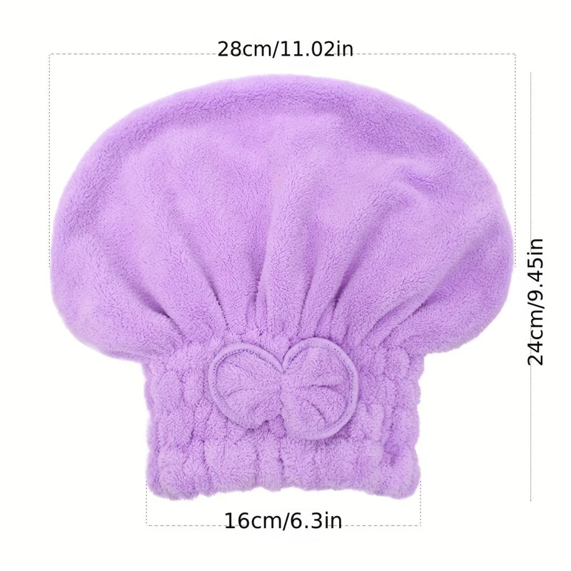 Microfiber Hair Drying Towels with Bow-Knot - Head Wrap & Shower Cap for Curly Hair