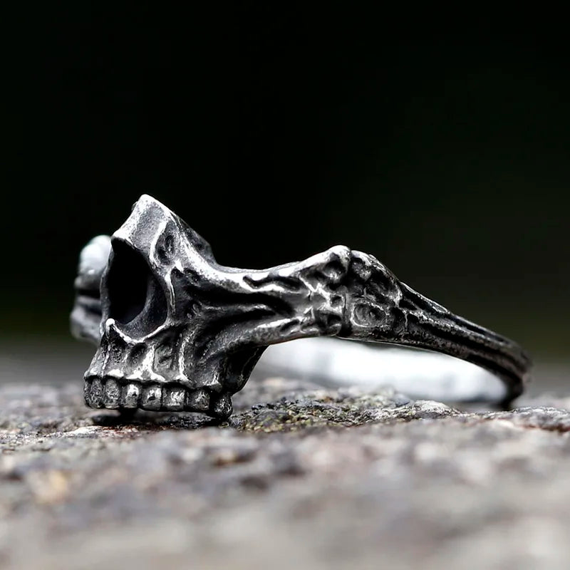 Vintage Gothic Steel Skull Ring for Men Punk Rock Skeleton Jewelry Accessories
