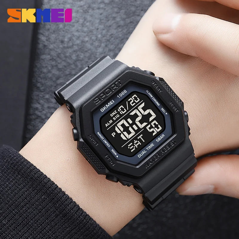 Digital Sport Wristwatch for Men Waterproof Countdown Chrono LED Display