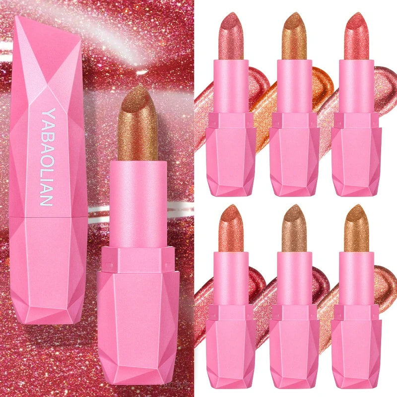 Long-Lasting Waterproof Lipstick with Glitter Finish - 6 Colors
