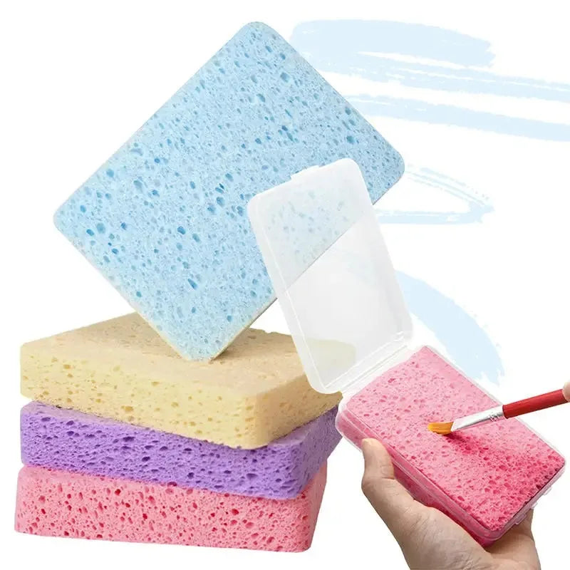 Water Absorbing Art Sponge Set for Painting & Cleaning - Reusable Cotton Watercolor Brushes