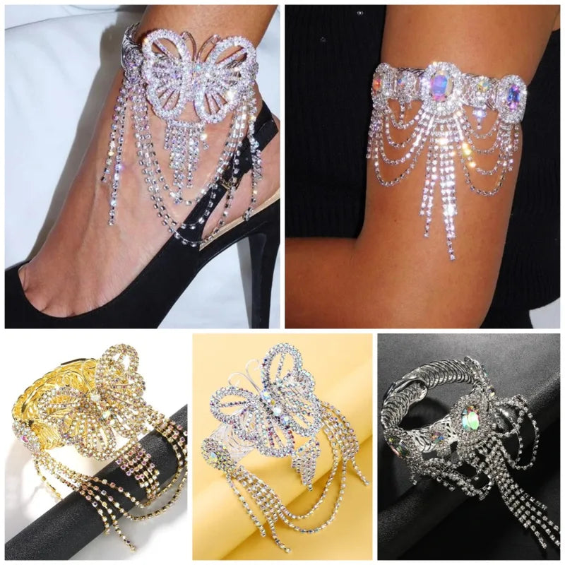 Fashion Adjustable Crystal Tassel Arm Chain Rhinestone Upper Arm Bracelet Party Jewelry