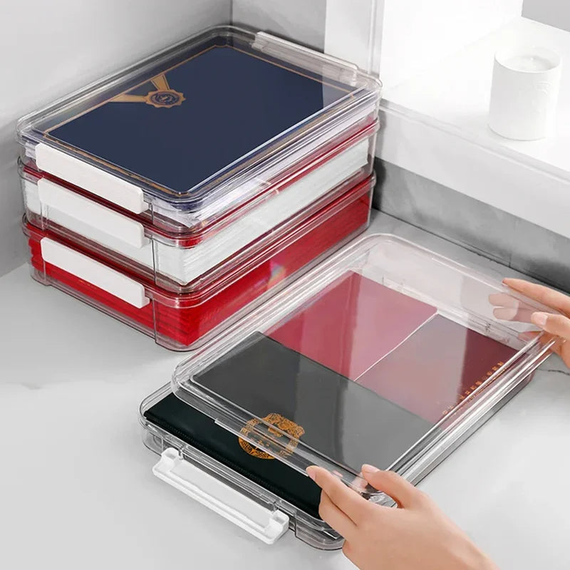 Acrylic Desktop Paper Storage Box with Lid - Clear File Organizer for A4 Documents