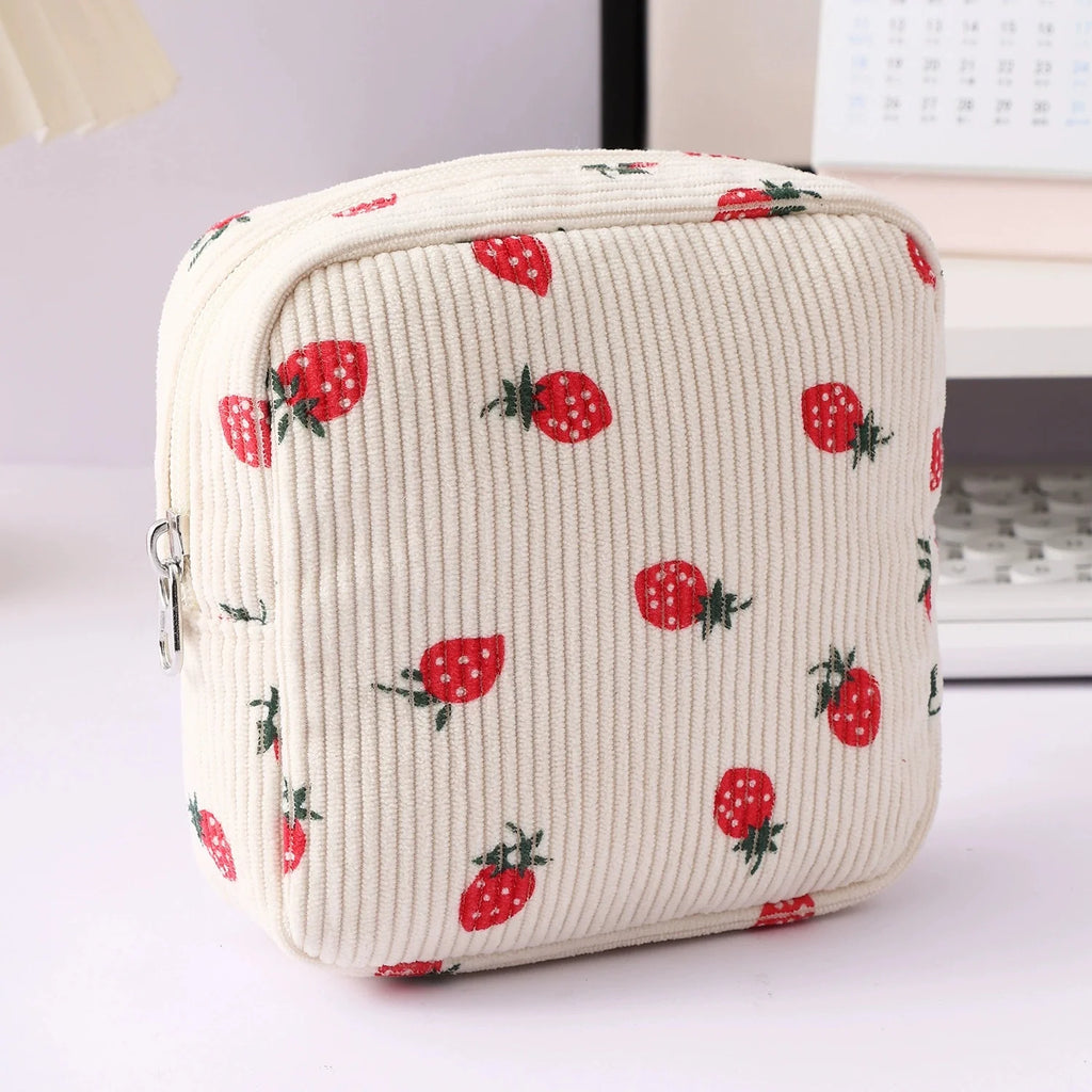 Multi-Functional Corduroy Small Square Storage Bag with Cotton Lipstick & Headphone Holder