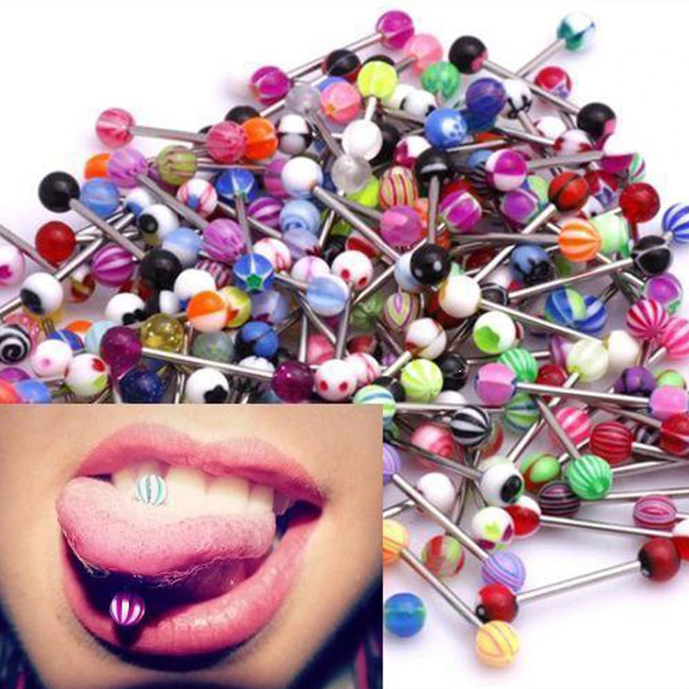 Mixed Color Acrylic Tongue Piercing Jewelry Set - 30/50/60/90/100pcs Body Jewelry