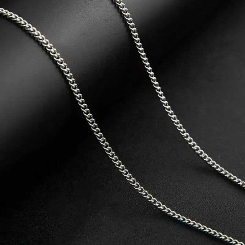 Men's 2mm Cuban Chain Necklace Sterling Silver Titanium Steel Jewelry
