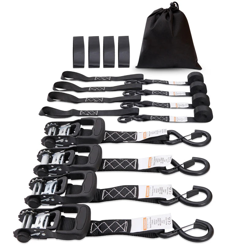 Heavy Duty Trailer Ratchet Tie Down Straps with Padded Handles - Secure Cargo & Motorcycle