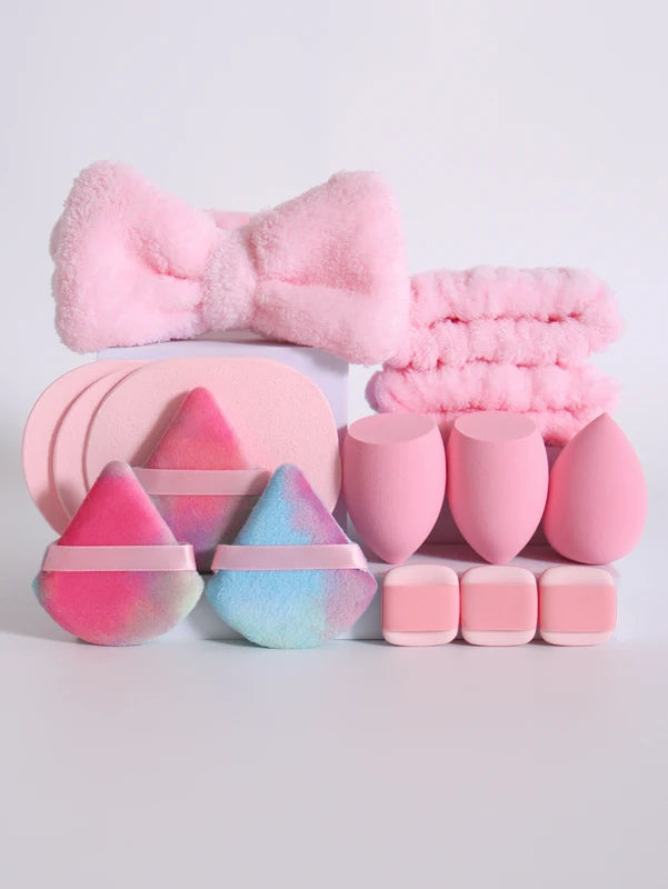 15pcs Makeup Sponge Set with Face Headband & Wristband - Cosmetic Blenders & Beauty Egg Applicators