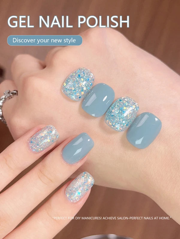 Blue Gel Nail Polish Set - 15ml UV LED Semi-Permanent Nail Art Kit for DIY Salon