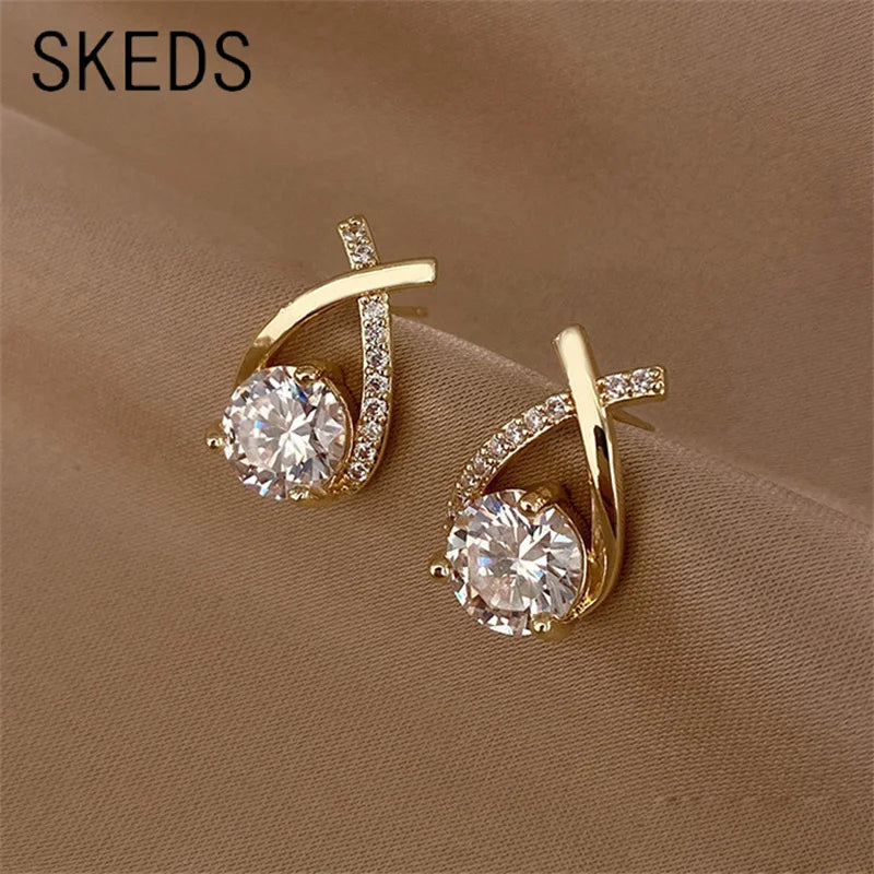 Cross Stud Earrings for Women Korean Style Crystal Jewelry Gift