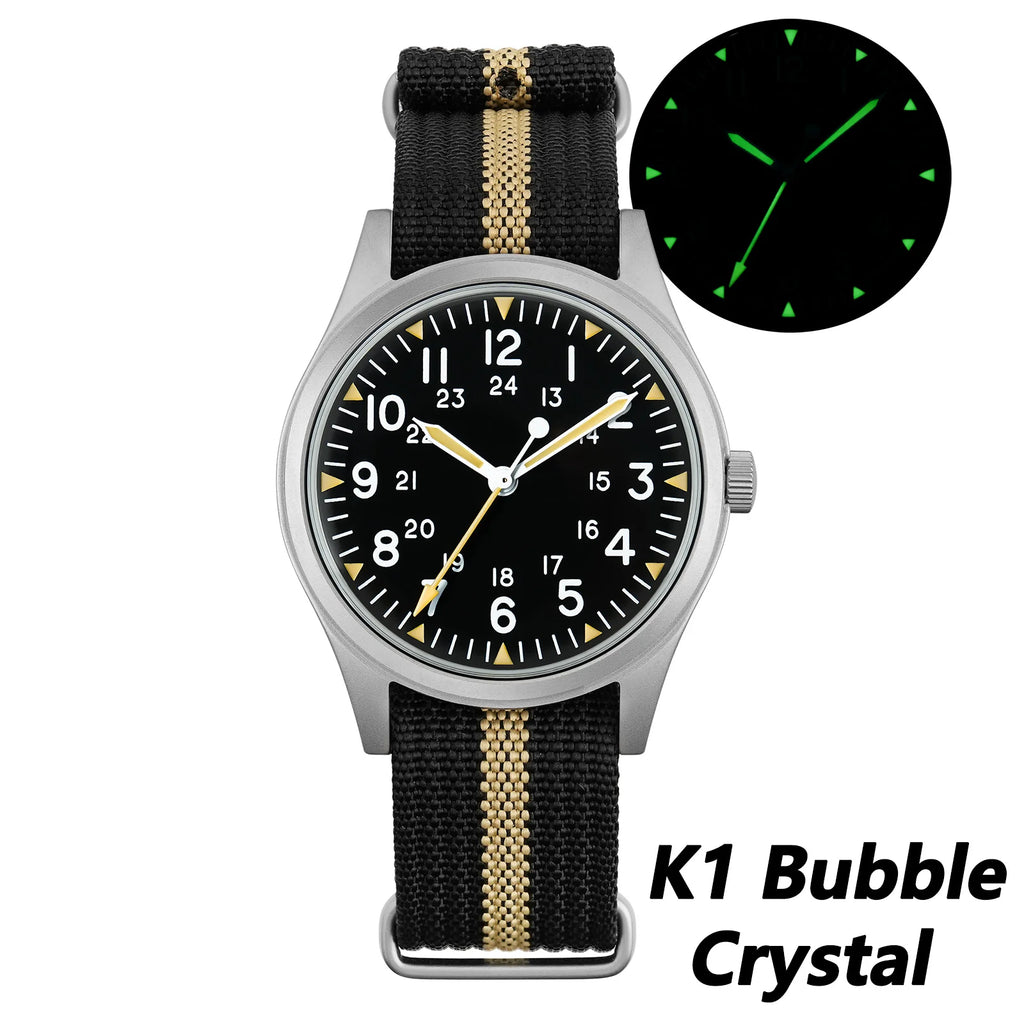 Vintage Military Watch 36mm Waterproof Sapphire Crystal Luminous Dial
