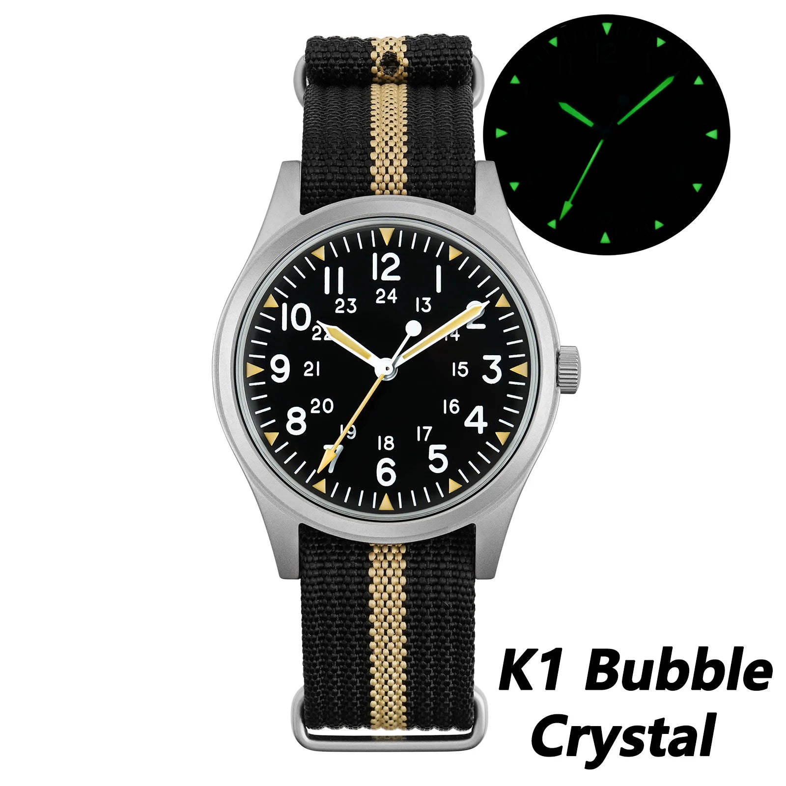 Vintage Military Watch 36mm Waterproof Sapphire Crystal Luminous Dial