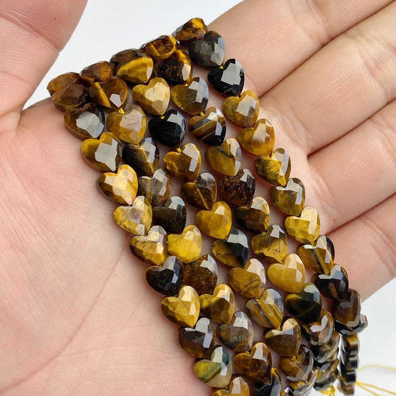Natural Stone Heart Beads for Jewelry Making - 8mm Faceted Loose Beads