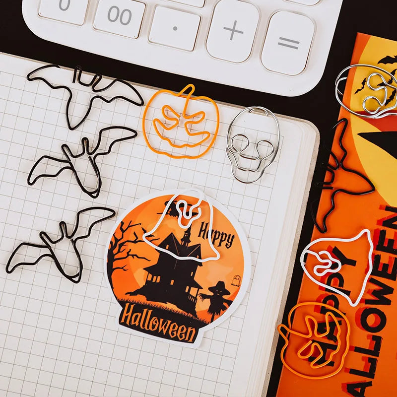 Halloween Ghost Paper Clips Set - Metal Pumpkin & Bat Shaped Office Clips, 20/50pcs