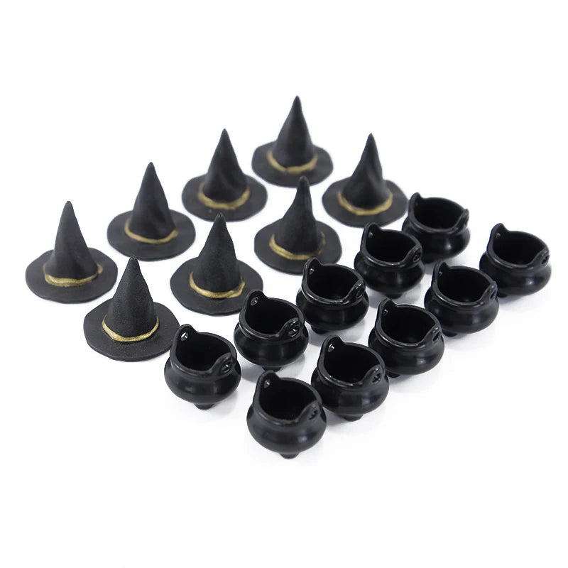 Halloween Mini Resin Candy Kettles & Witch Hat Candy Holders Set - Kids Party Decor
