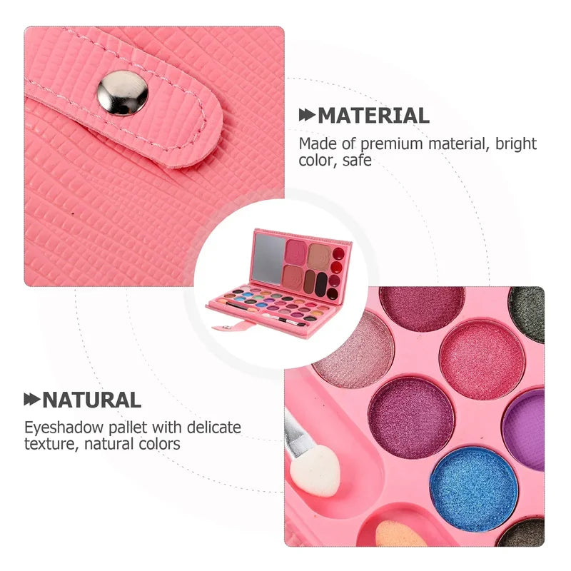 Kids Makeup Set with 33 Color Eyeshadow Blush Lipstick Mirror Portable Palette for Beginners