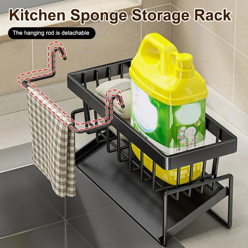 Stainless Steel Kitchen Sink Drain Rack with Drainage System - Multi-Functional Bathroom & Kitchen Organizer
