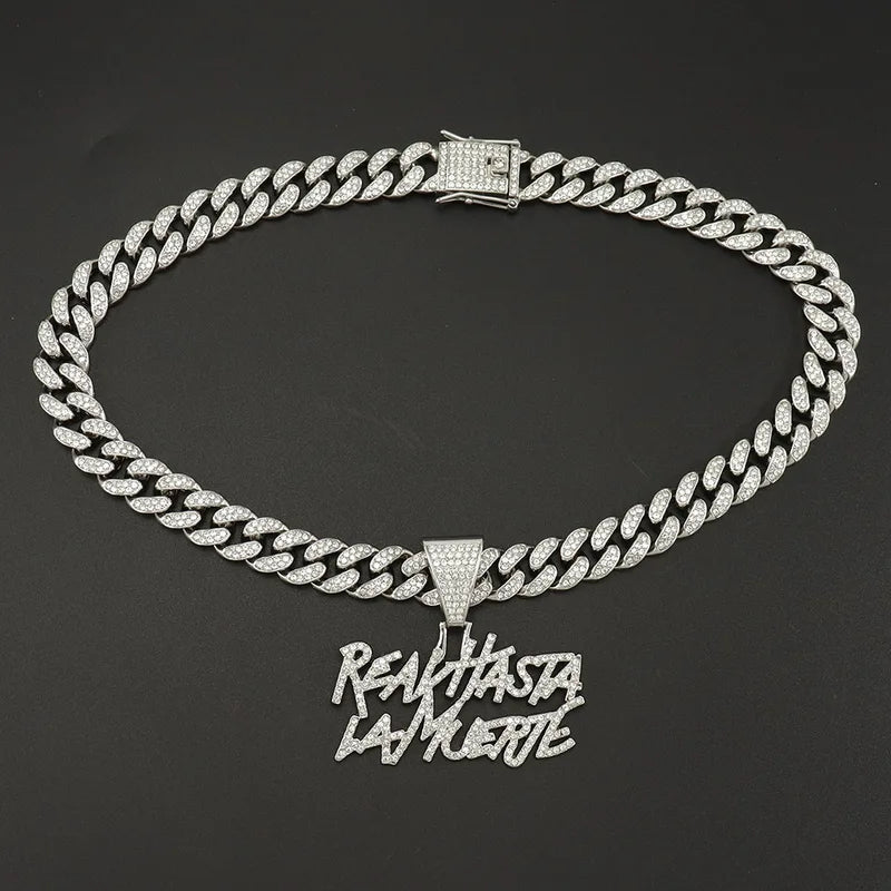 Men Women Hip Hop Iced Out Letter Pendant Necklace 12MM Cuban Chain Jewelry