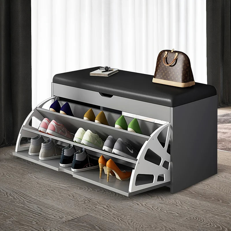 Foldable Shoe Cabinet with Bench - 3-Tier Entryway Shoe Organizer for Small Spaces