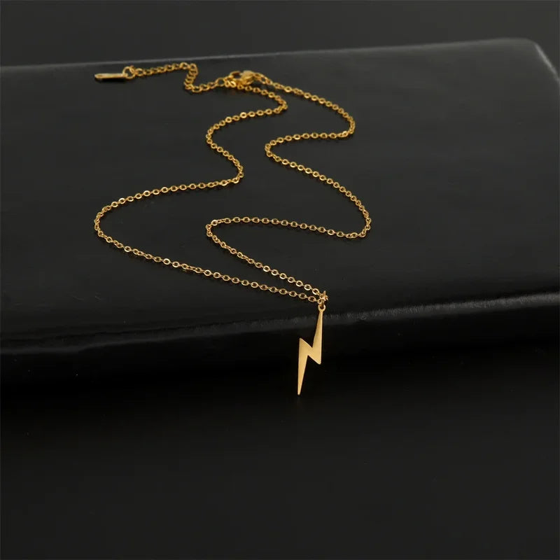 Skyrim Lightning Pendant Necklace - Geometric Stainless Steel Chain Jewelry for Women Men