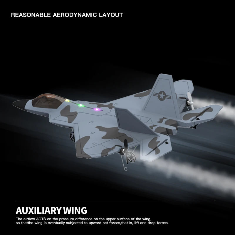 RC Airplane 2024 F22S Warplane with Gyroscope LED Lights - Outdoor Flying Toy