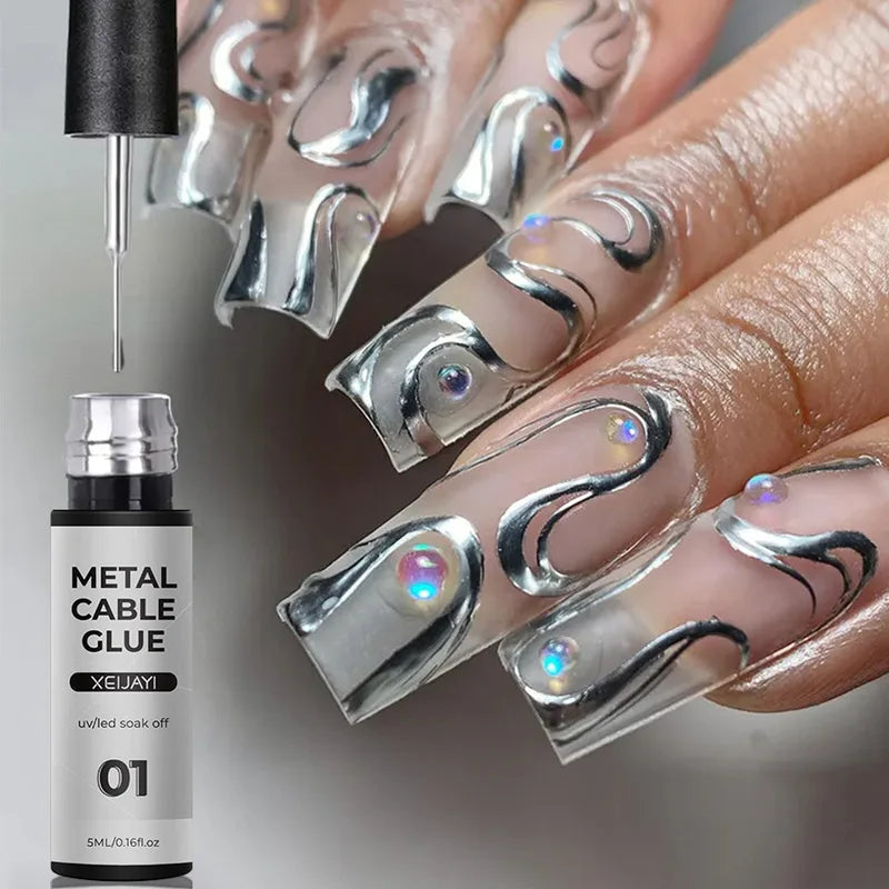 Metallic Nail Gel Polish with Mirror Effect & Brush - UV Soak Off Chrome Art Kit