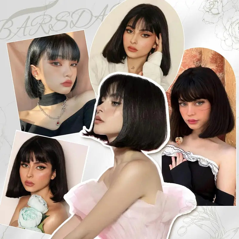 Short Bob Wig for Women - 12 Inch Synthetic Hair with Bangs, Natural Look, Halloween & Costume Hair