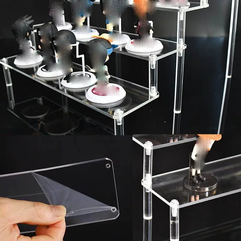 Acrylic Display Stand 4-Tier Trapezoidal Shelf for Dolls, Cupcakes, Perfume, Collectibles