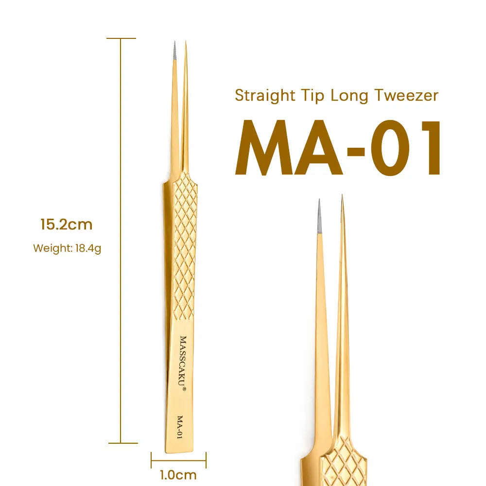 Eyelash Extension Tweezers Fiber Tip Gold Stainless Steel Lash Pickup Tool