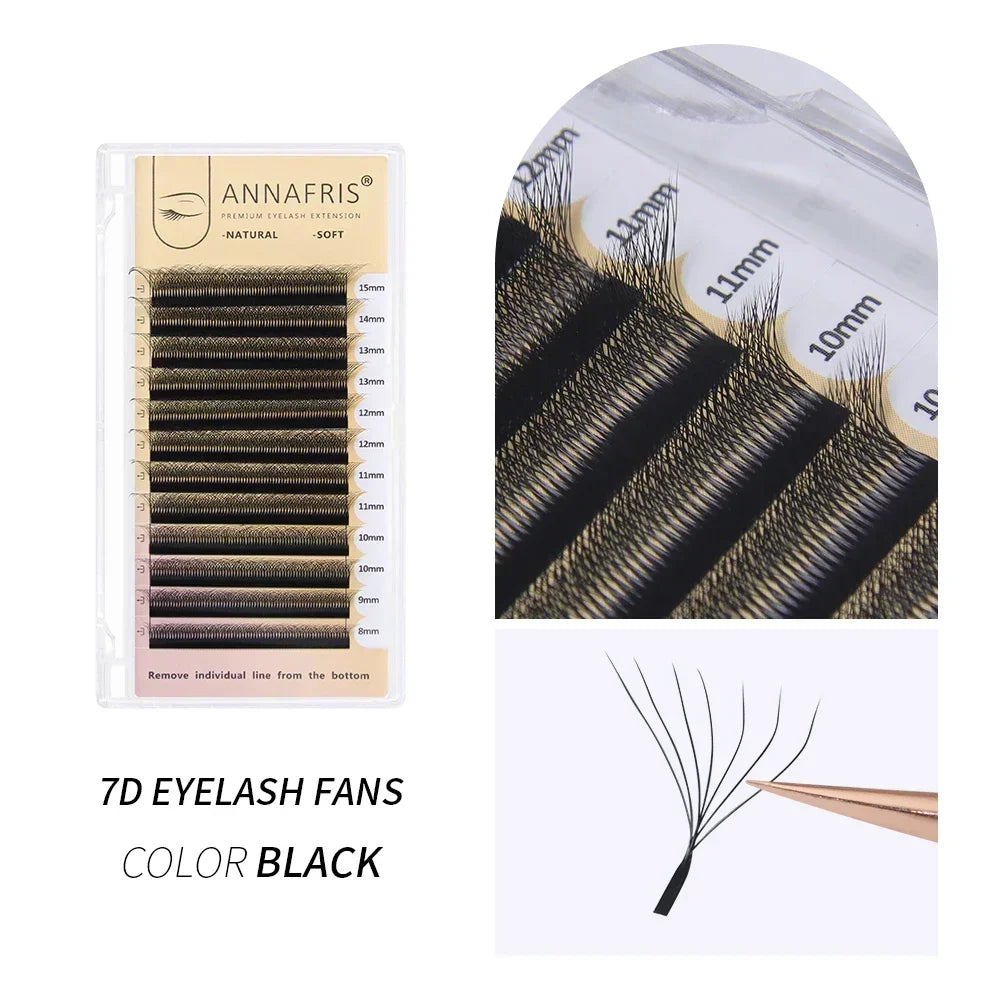 Pre-Made 7D W Shape Eyelash Extensions - Natural Soft Flower Fans, Multiple Sizes & Curls