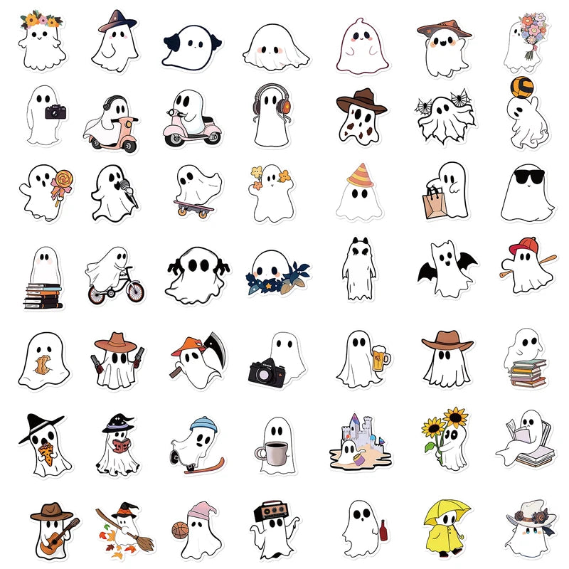 50PCS Ghost Stickers for Halloween Notebook Laptop Luggage Scrapbook Phone