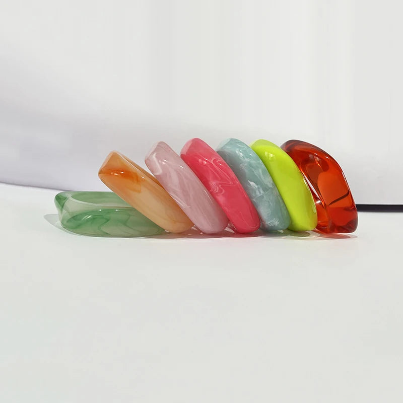 Exaggerated Big Irregular Square Acrylic Chunky Bangle for Women Summer Candy Color Resin Wide Bracelet