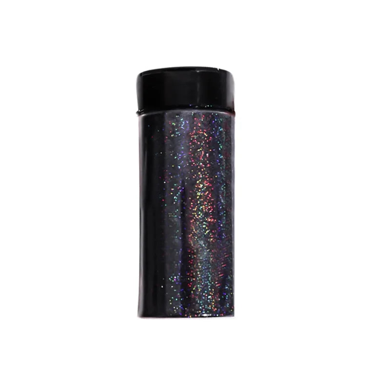 Holographic Black Glitter Powder for Nail Art, Rainbow Bright, Portable