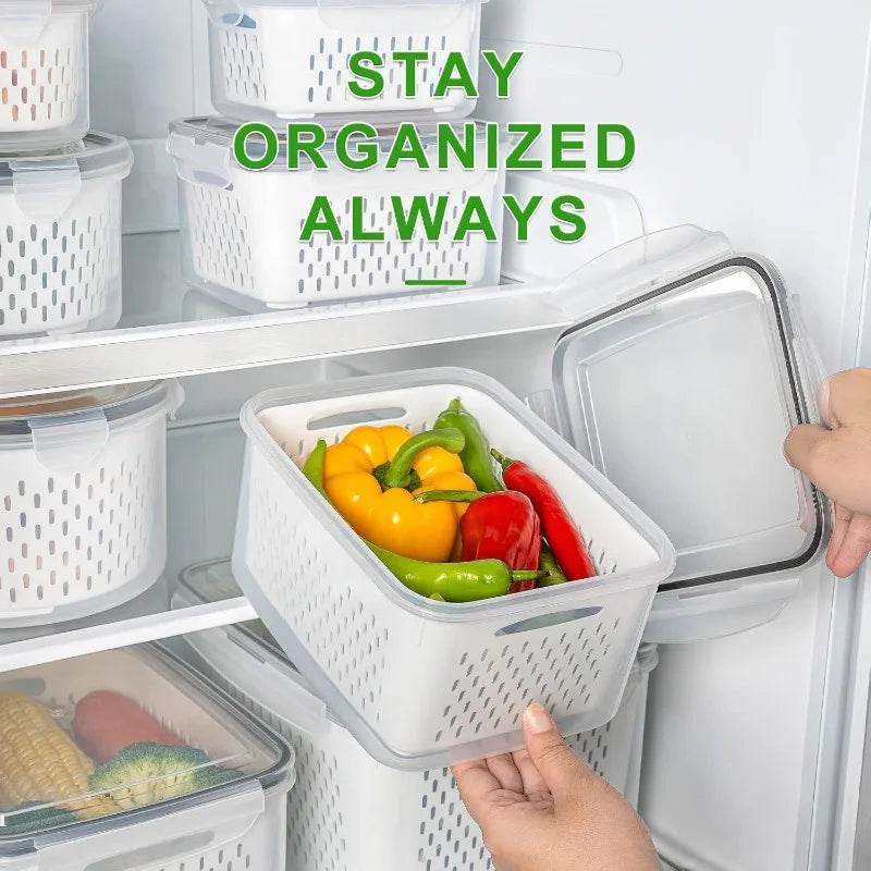 Plastic Food Storage Container Set with Lid for Fruits Vegetables Meat - Reusable Kitchen Organizer
