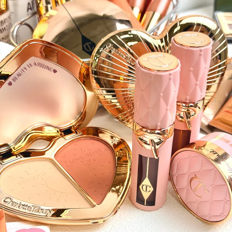 Multicolor Lip Gloss and Blusher Heart-Shaped Powder Makeup Set for Brightening & Cosplay