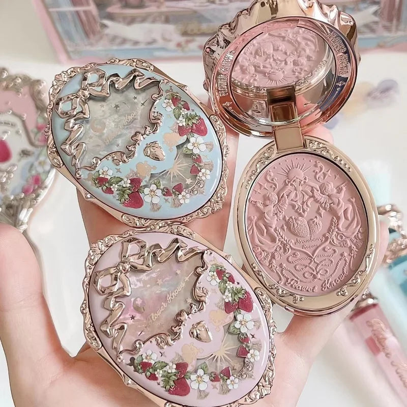 Flower Knows Embossed Blush Face Makeup - Matte Shimmer Waterproof Natural Nude