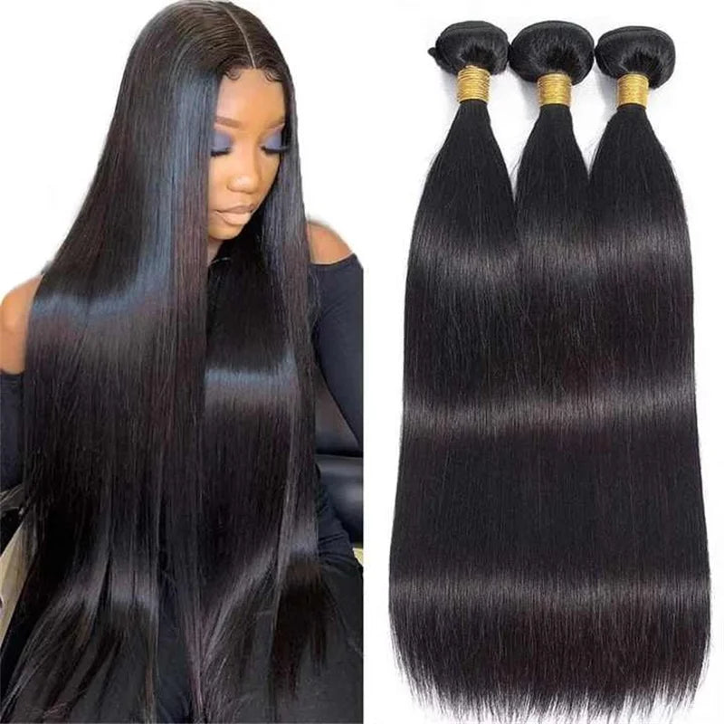 Silky Straight Human Hair Extensions Remy Brazilian Hair Bundles 14-30 Inches