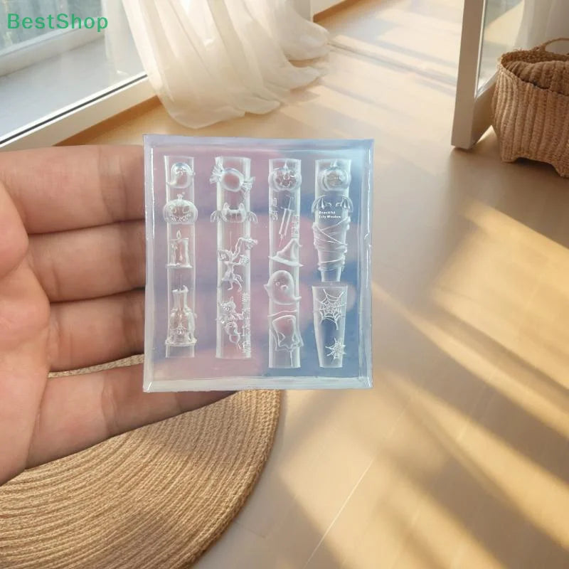Halloween 3D Nail Mold Pumpkin Spider Relief Silicone Nail Art Decor