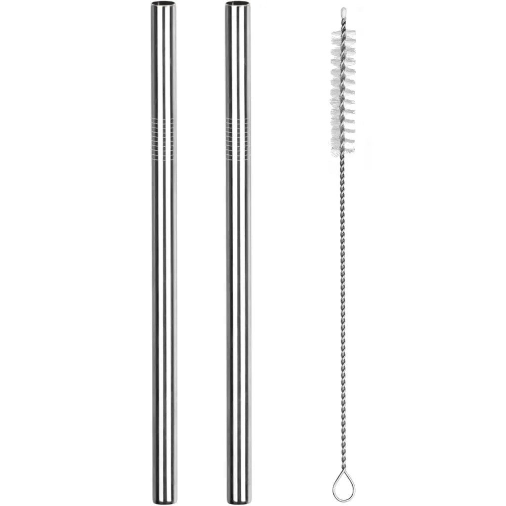 Stainless Steel Water Bottle Replacement Straws 8 Inch with Cleaning Brush - Reusable 40 oz