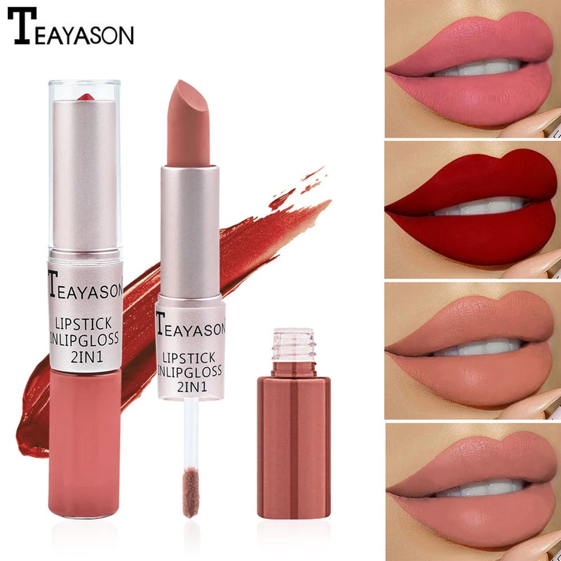 Double-Ended Velvet Matte Lipstick Pen - Long-Lasting, Non-Transfer, Brightening Lip Color